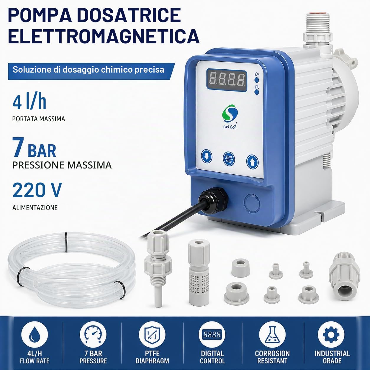 Pompa dosatrice elettronica per cloro acido regolabile 4L/H 7bar per piscina