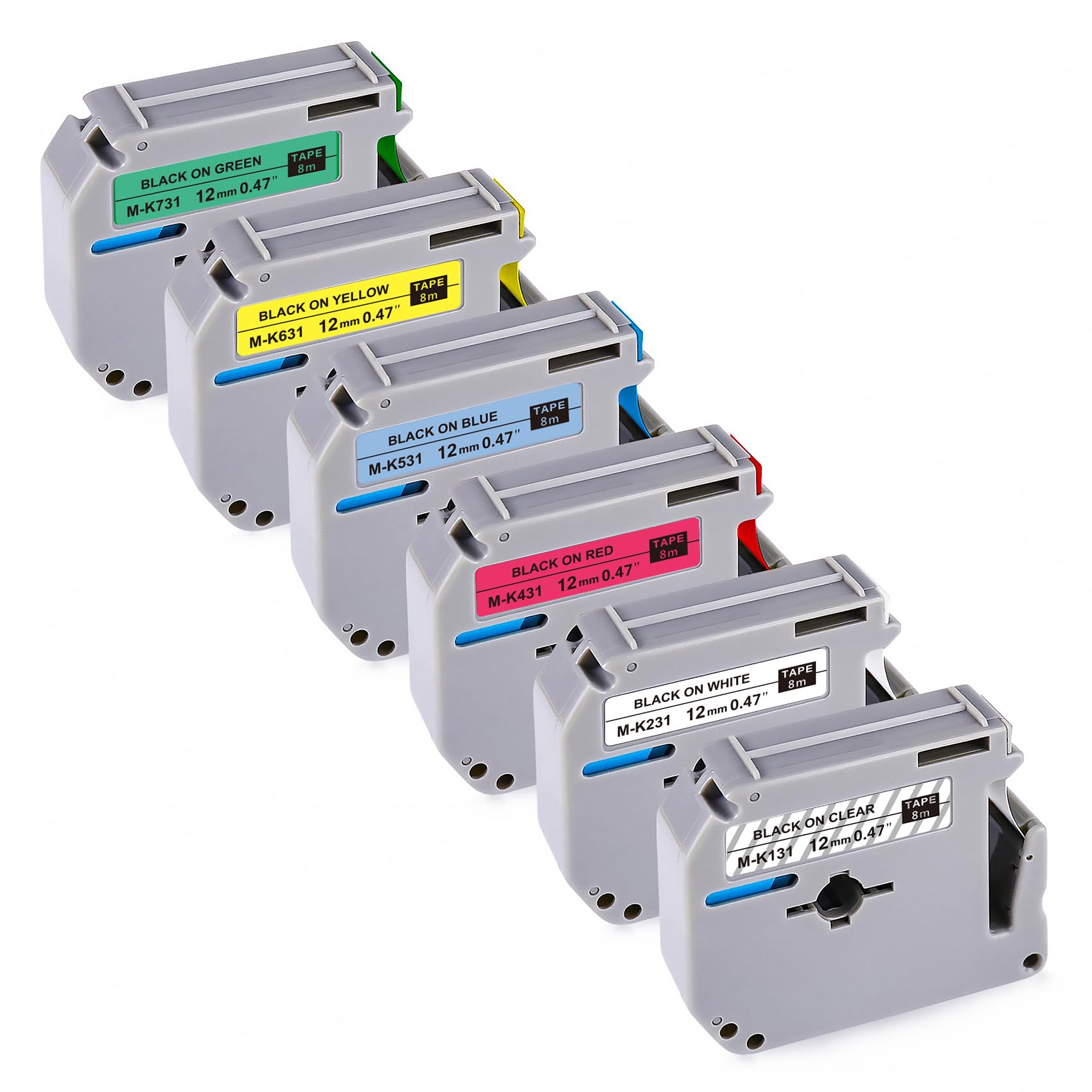 TITBIT 6-Pack Colorful M Tape Replacement for Brother Label Maker Tape M-K231s 12mm 0.47 MK 131 431 531 631 731 for P Touch Label Maker PT-M95,PT-60,PT-90,PT-65,PT-70BM,PT-85,1/2" x 26.2'
