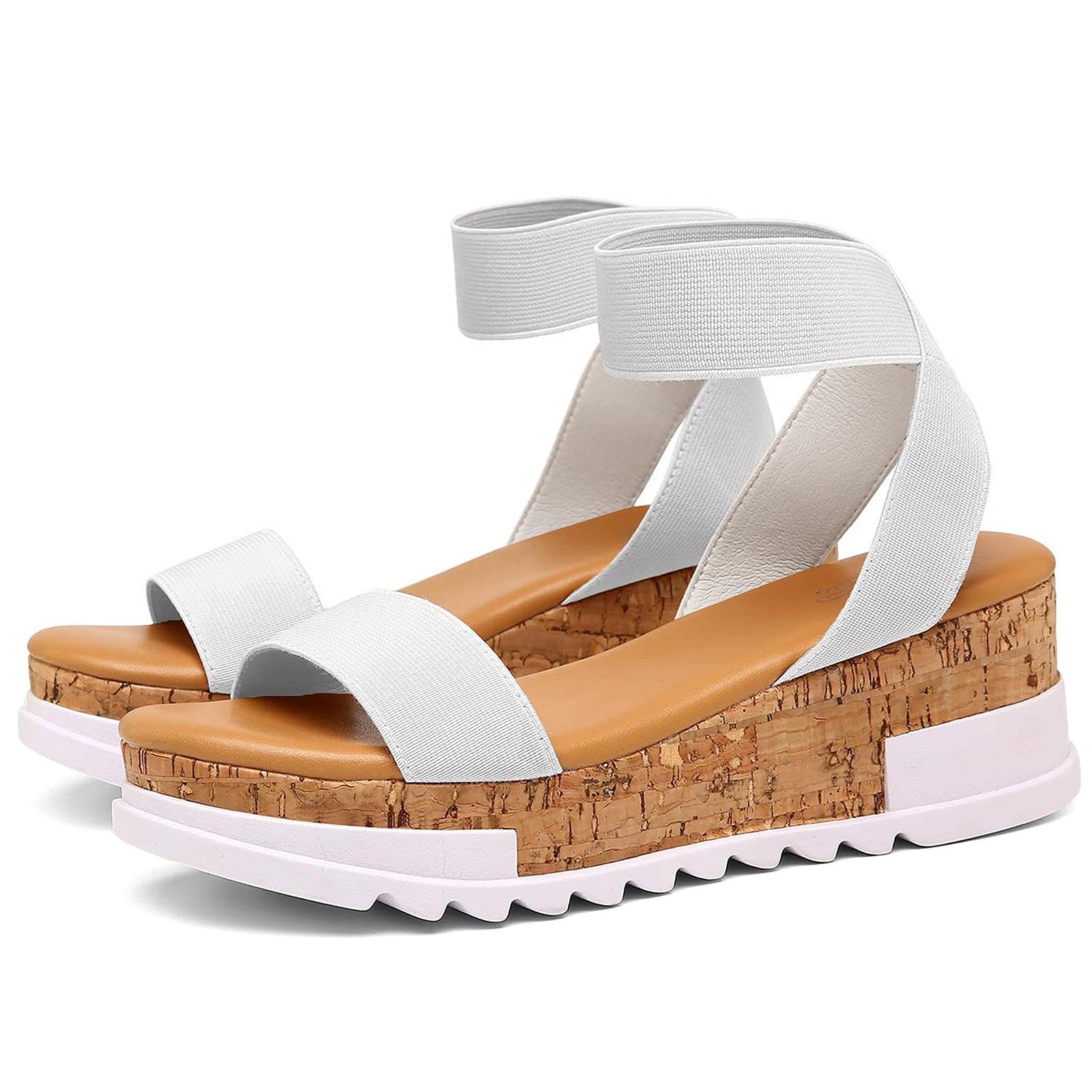 katliu Women's Wedge Platform Sandals Elastic Ankle Strap Cork Platform Sandals