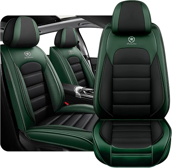 Universal Cadillac Seat Covers Full Set – Faux Leather, Anti-Slip, Waterproof, Black & Orange, Side Airbag Safe