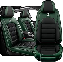 Leather Seat Covers for 2004-2025 GMC Canyon Crew Cab SLE Denali SLT AT4 Base Elevation, Full Coverage Compatible Airbag Truck Seat Protectors, Waterproof Leather Seat Covers (Front Pair, Black&Green)