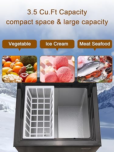 Miniatura 5 de Mini Chest Freezer 3.5 Cu.Ft 7 Gears Temperature Control Compact Deep Freezer with Top Open Door and Removable Storage Basket Black