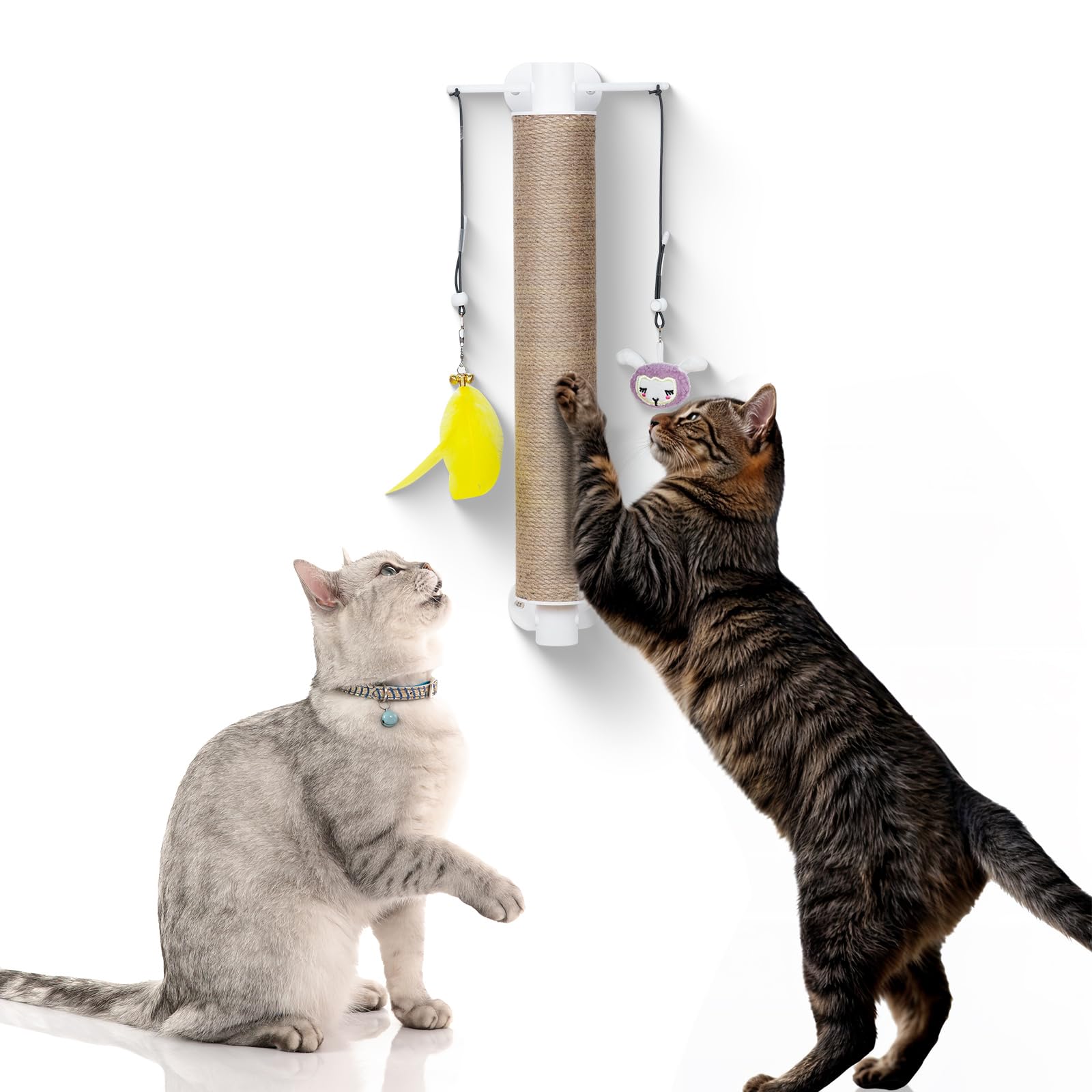 SVD.PET 20.5" Cat Scratching Post Wall Mounted With Hanging Toys, Jute Scratcher for Indoor Large and Small Cats, Wall Furniture