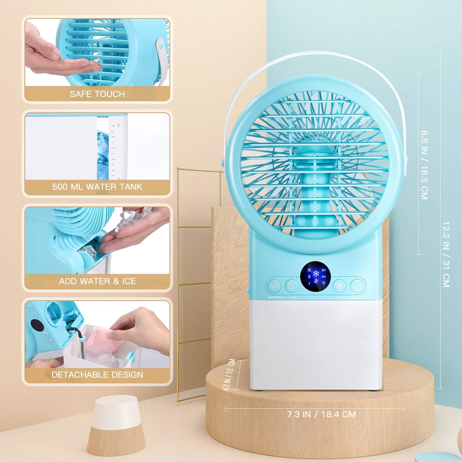 GARNECK Desktop Air Cooler Air Conditioner Fan with 3 Wind Speeds Low Noise Desktop Fan LED Light Air Circular for Wind Supply Mist Spray (US Plug)