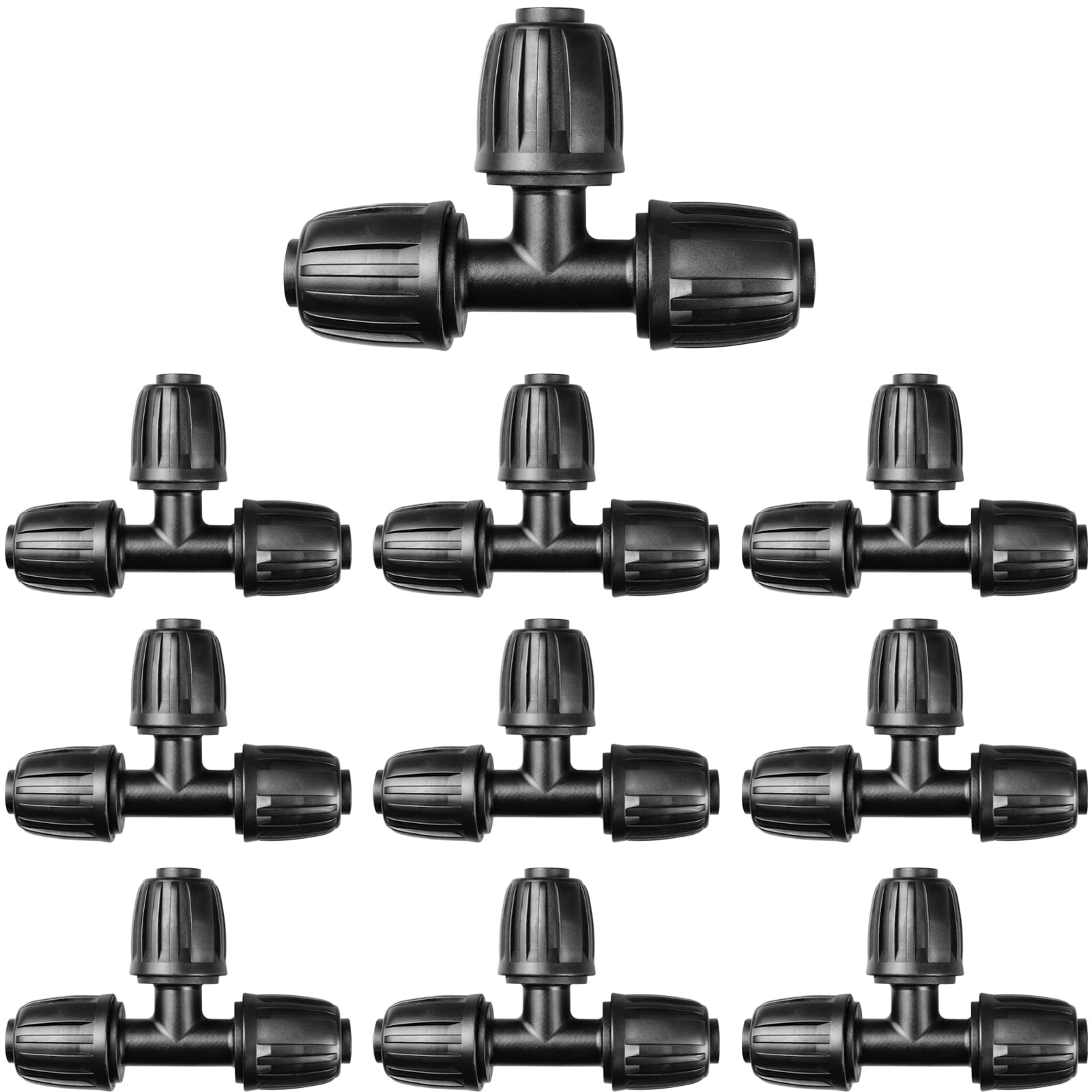 Gardrip Drip Irrigation 1/2" Tee Fittings：1/2 Inch Drip Line Lock Barbed Tee Connectors for 1/2 Drip Irrigation Tubing (1/2" ID x 0.640" OD) Anti-Drop Three Way Drip Irrigation Parts (10 Pieces)