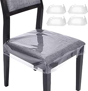 Fundas para sillas de comedor, 4 fundas transparentes de PVC para sillas de comedor, impermeables, resistentes al polvo, suciedad, derrames y arañazos, para sillas de comedor