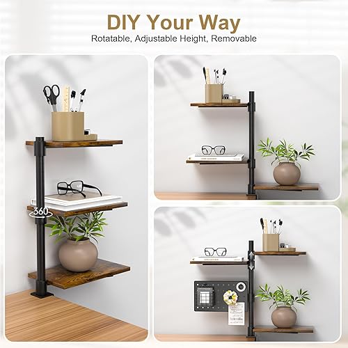 Miniatura 5 de Estante de escritorio con abrazadera de 3 niveles, ajustable giratorio de 360 por encima o debajo del escritorio, con capacidad para 33 libras,