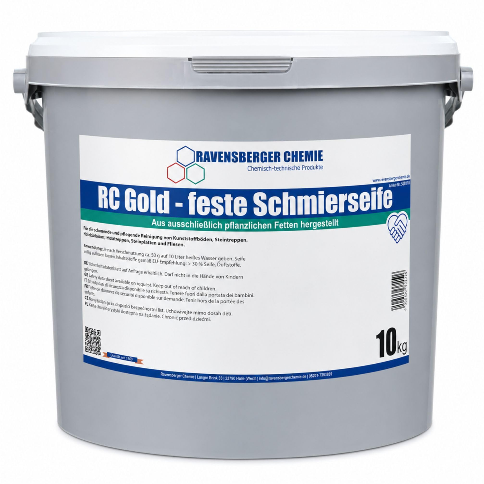 RC Gold feste Schmierseife 40% Seifenkonzentrat – Bodenreiniger & Schmierseife für Fliesen, Kacheln, Steinböden, Kunststoffböden & wasserbeständige Oberflächen - 10 kg Eimer