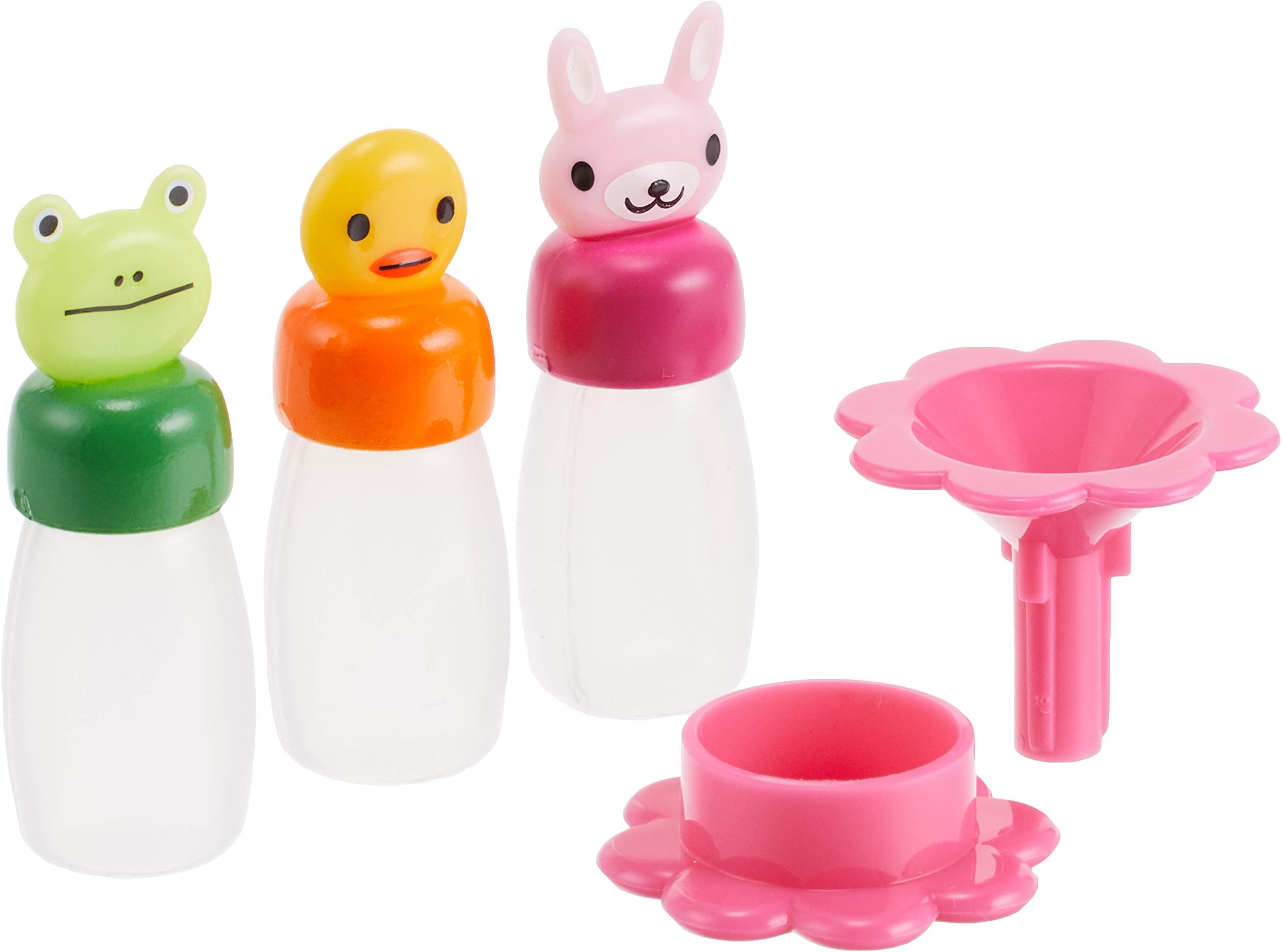 CuteZCute Bento Soy Sauce Case Container Set with Funnel, 3 Bottles (5ml Each), 1 Funnel, 1 Stand, Multicolor, 2" L x 0.5" H, Playful, Whimsical