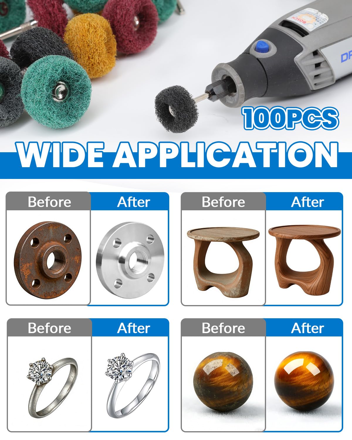 Abrasive Buffing Wheels - 100 Pack for Rotary Tools -4