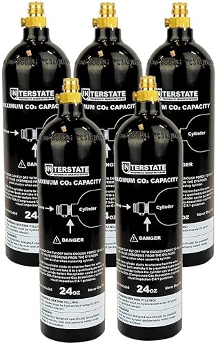 Interstate Pneumatics WRCO2-CL24 - Depósito cilíndrico de válvula de CO2 para paintball, 24 onzas (Hydro 2021), paquete de 5