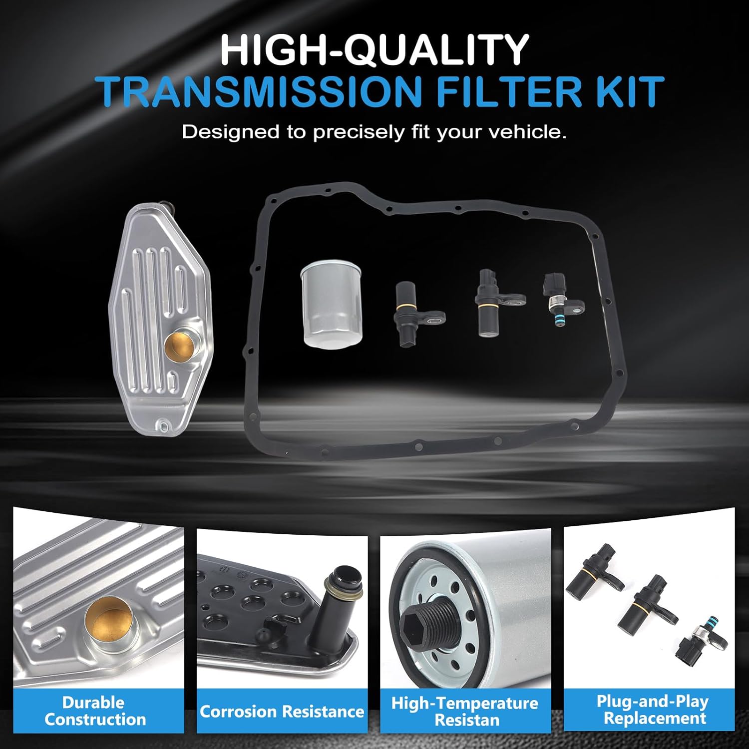 Kessocco 6PCS 45RFE 545RFE Transmission Filter Kit 68RFE Transmission Sensors Set with 4WD Filter Kit Pan Gasket Replacement for Wrangler Liberty Commander Cherokee Durango Pickup Ram 1500