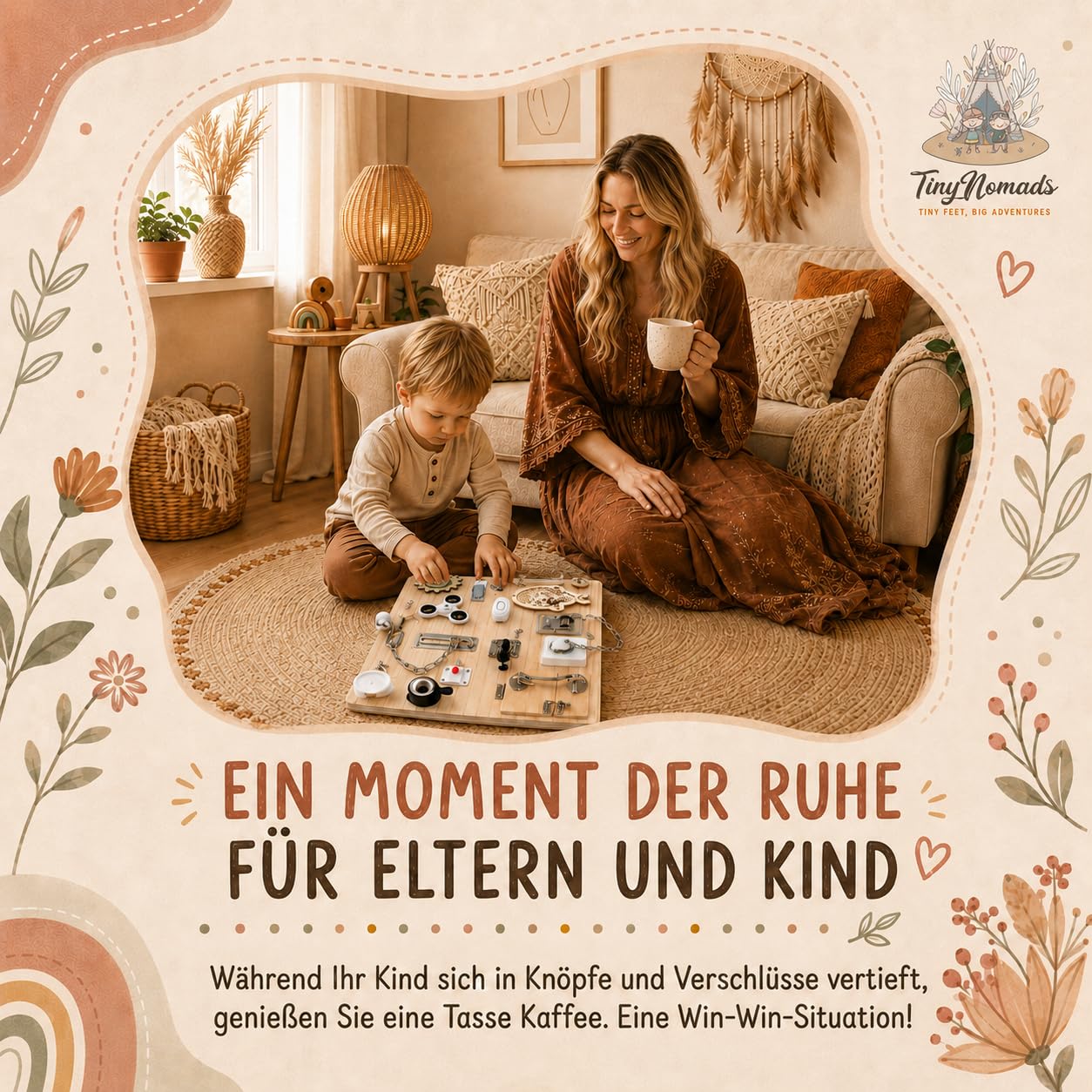 Montessori Busy Board aus Holz | Motorikbrett mit 15 Aktivitäten | Activity Board fur Kleinkind Beschäftigungsbrett Sensorik Lernspielzeug reisespielzeug Aktivitätsbrett