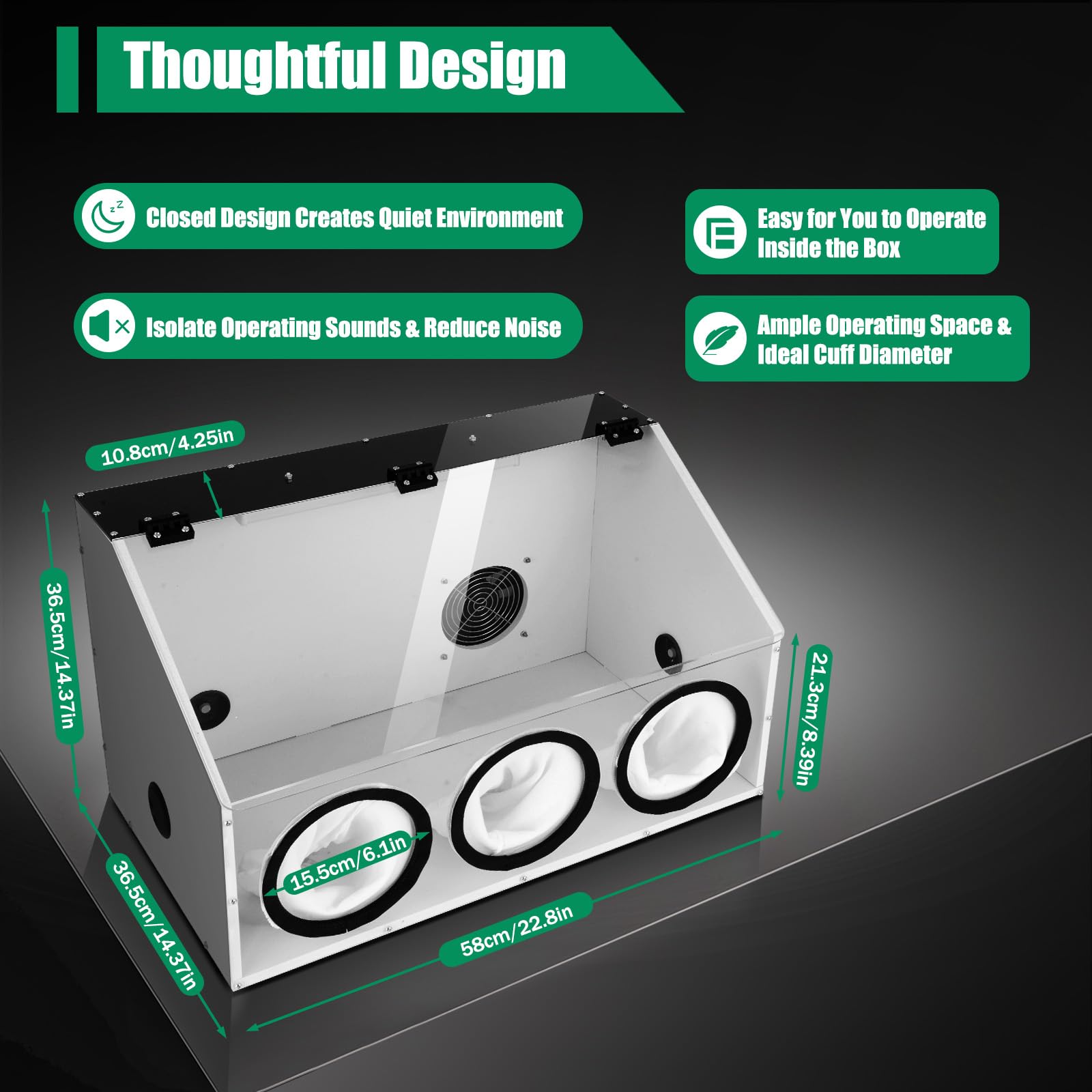 Caja de polvo acrílico cerrado 3 agujeros LED ventilador para pulido mesa de molienda | Hecho de PVC duradero y plexiglás, ventilador de 5500 rpm, bolsa para el polvo y luz LED. Ideal para grabado, pulido, lijado
