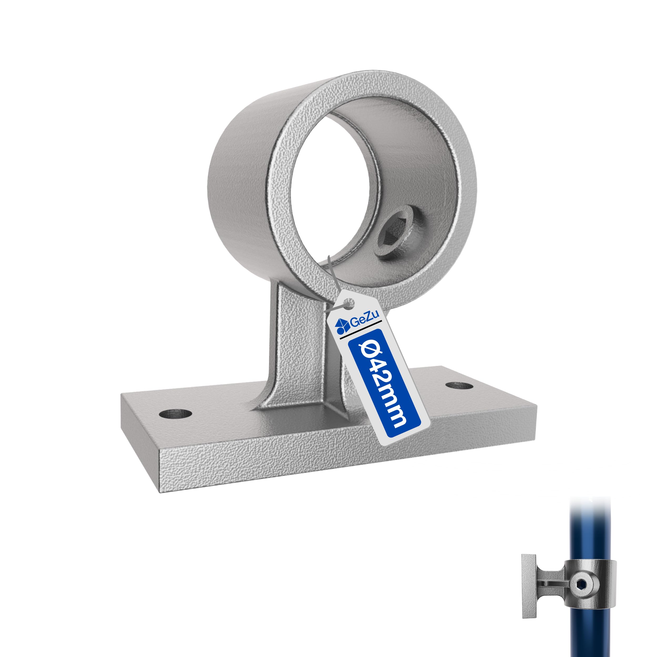 GeZu Impex Wall Mounted Handrail Bracket Ø 42 mm Hot Dip Galvanised Silver Rail Support Fitting