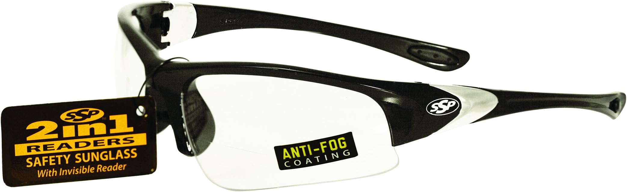 SSP Eyewear 2.00 Bifocal/Reader Safety Glasses with Black Frames and Clear Anti-Fog Lenses, Entiat 2.0 BLK CL A/F,Black - Clear