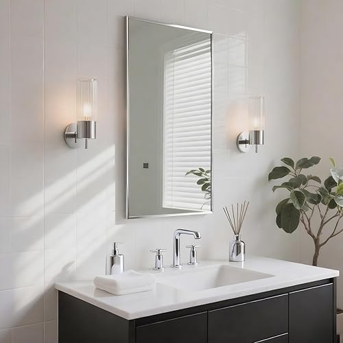 Miniatura 60 de Espejo de baño dorado naranja de 30 x 30 pulgadas para pared, espejo rectangular rectangular con marco de aluminio, moderno grande para dormitorio