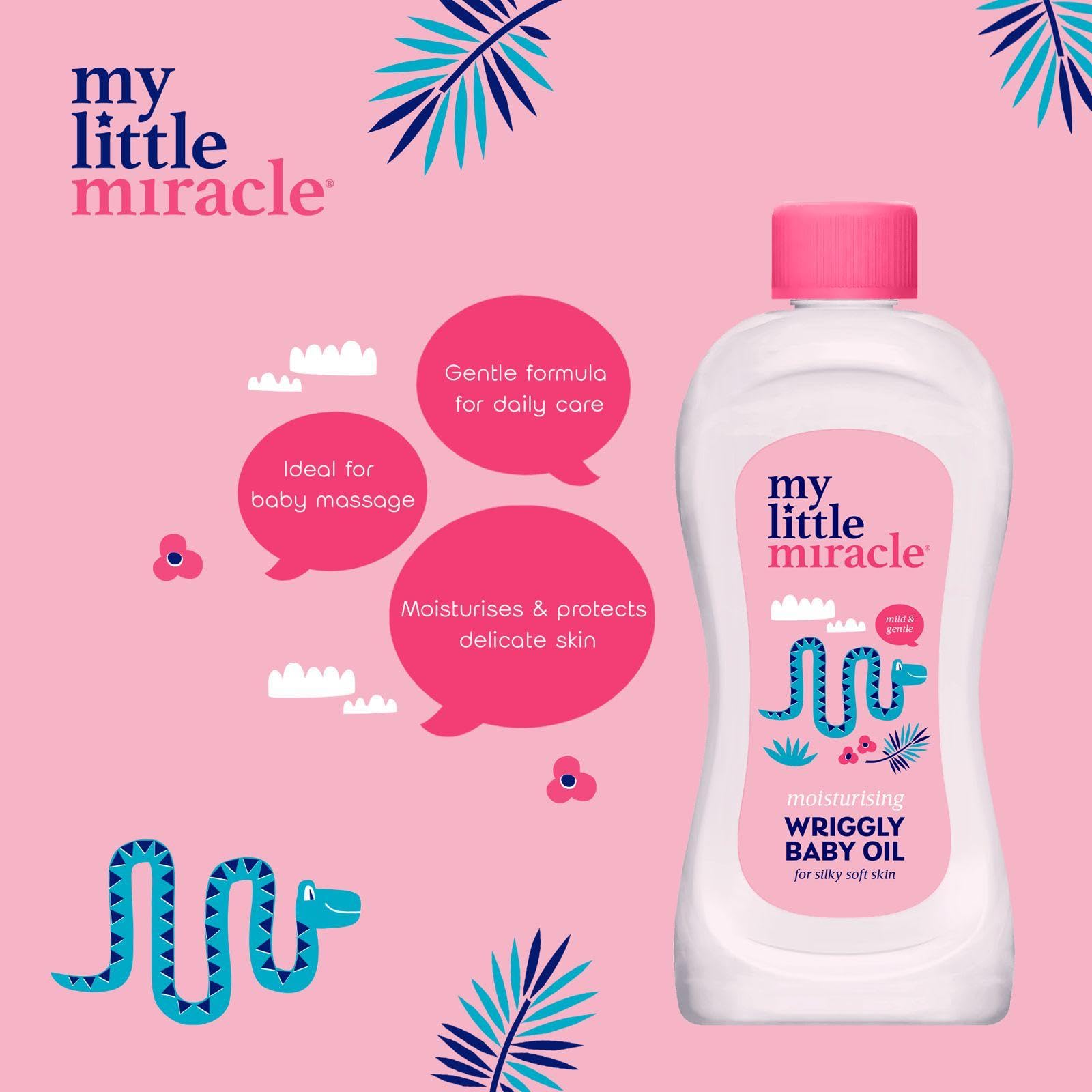 My Little Miracle Wriggly Baby Oil, Moisturises & Protects Delicate Skin, Gives Soft Silky Skin 500ml, Pink, 500 ml (Pack of 1) - Image 4
