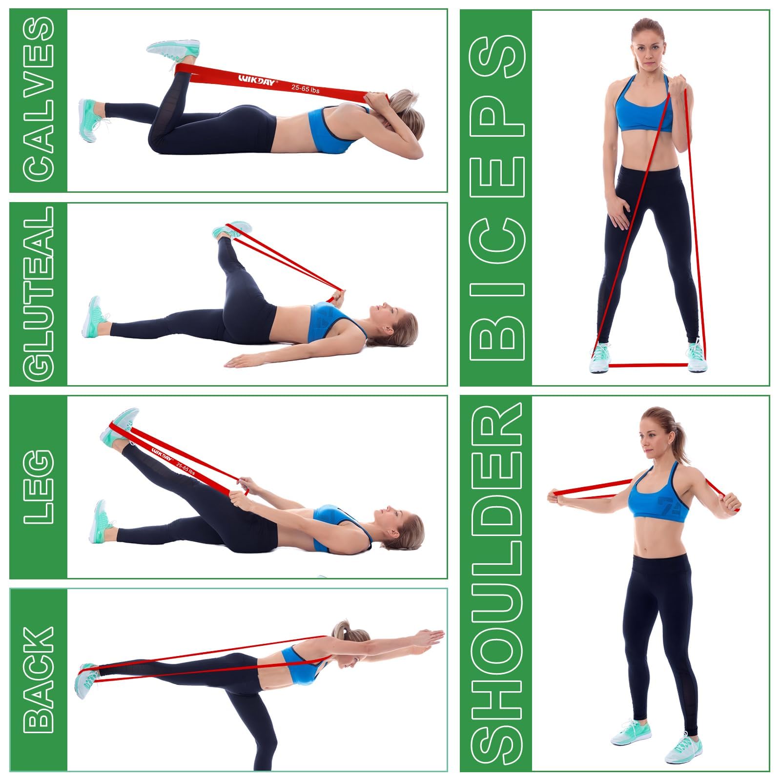 WIKDAY Fasce di resistenza per allenamento, fasce per esercizi, fasce di supporto per trazioni, per stretching del corpo, fisioterapia, allenamento muscolare, per uomini e donne
