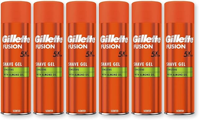 Gillette Fusion Żel do Golenia z Olejkiem Migdałowym, (6 x 200ml), do Skóry Wrażliwej