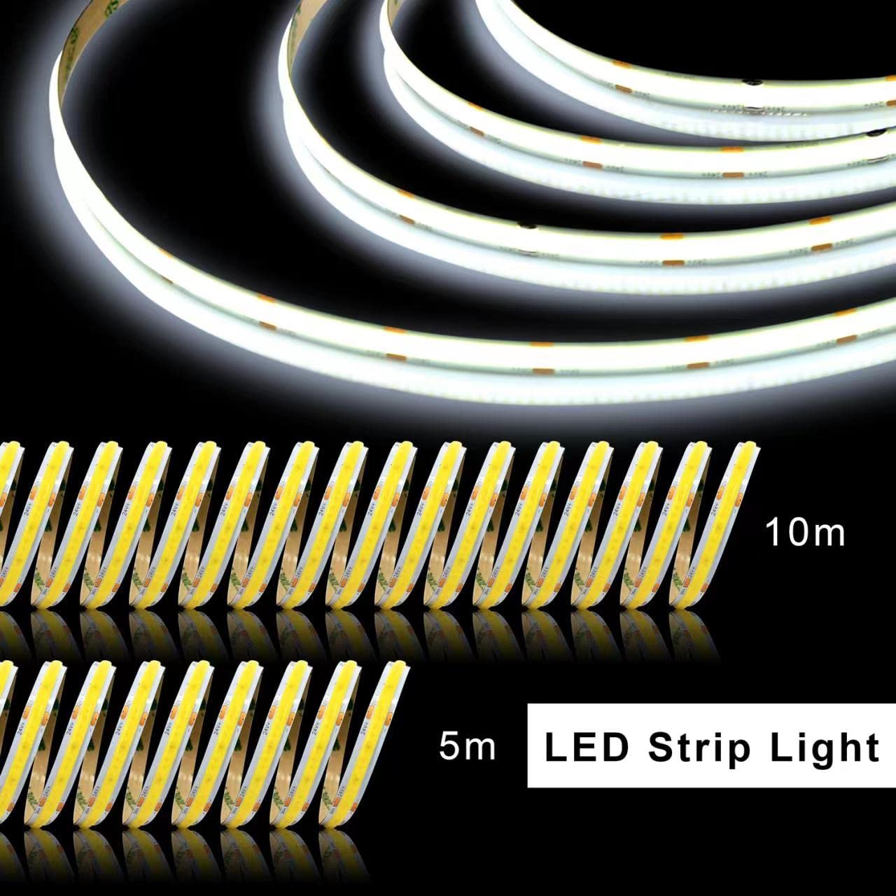 TTWAY Striscia LED COB 10M, 6000K Striscia LED Bianco Freddo con Alimentatore GS, Telecomando RF, 384LEDs/m, Larghezza 8mm, CRI>90, Striscia Luce per Bar, Feste, TV Decorazione Camera Letto
