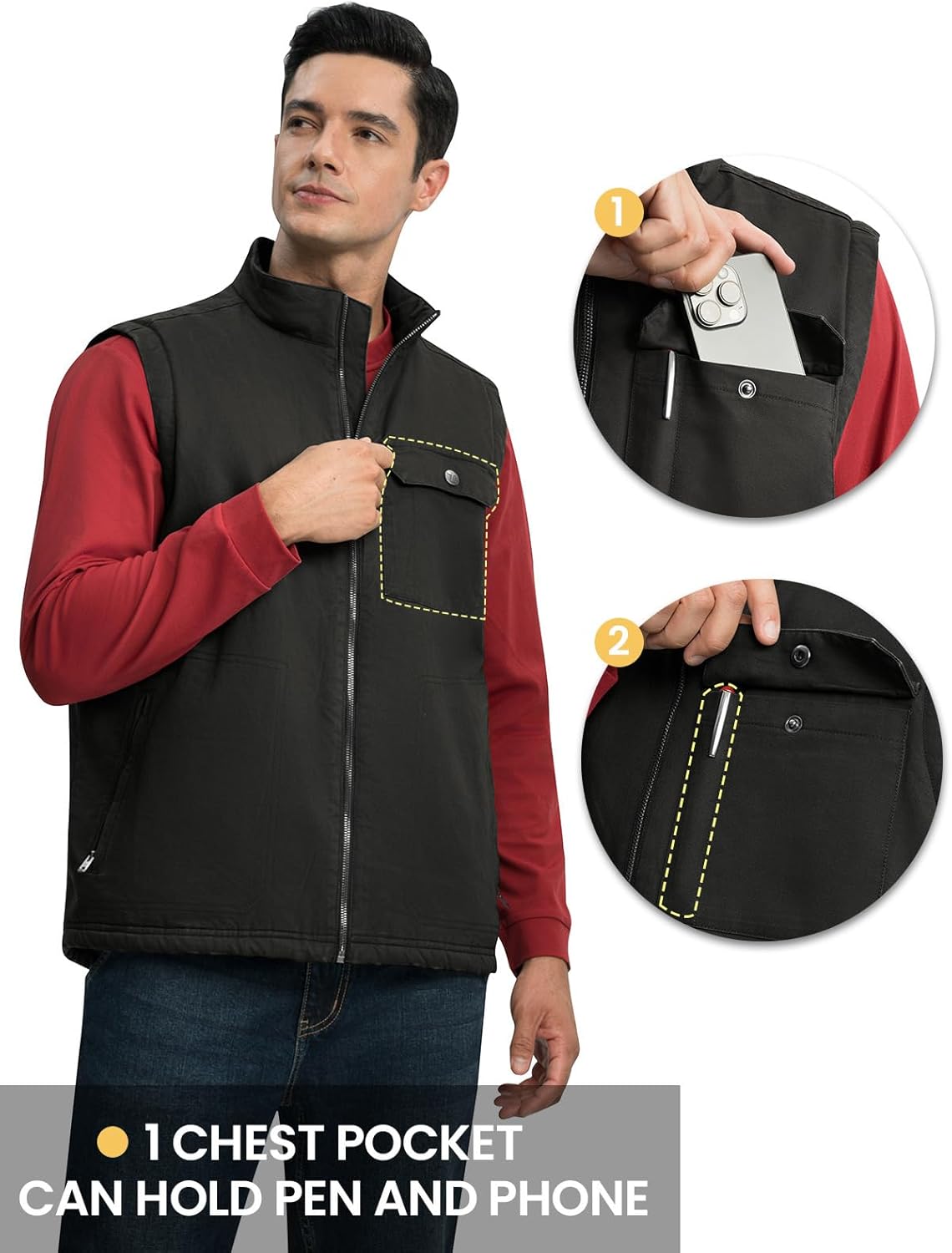 TBMPOY Men's Winter Vest Outerwear Fleece Sherpa-Lined Casual Vests Warm Cotton Jacket With Full Zipper - Image 4