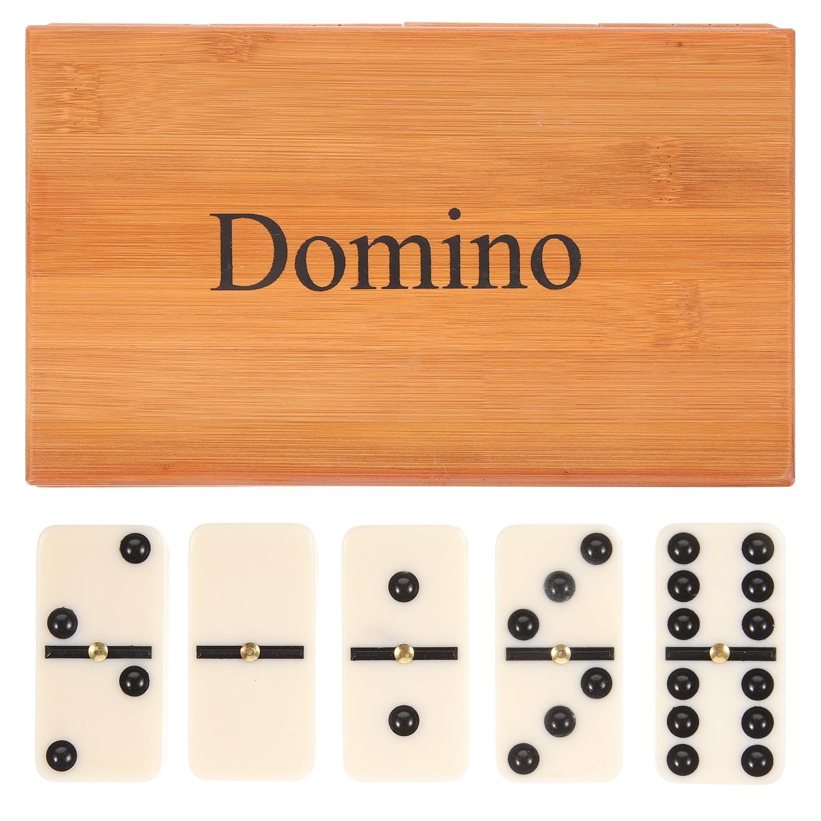 Jeu de dominos interactif en bambou avec boîte de rangement beige - 8