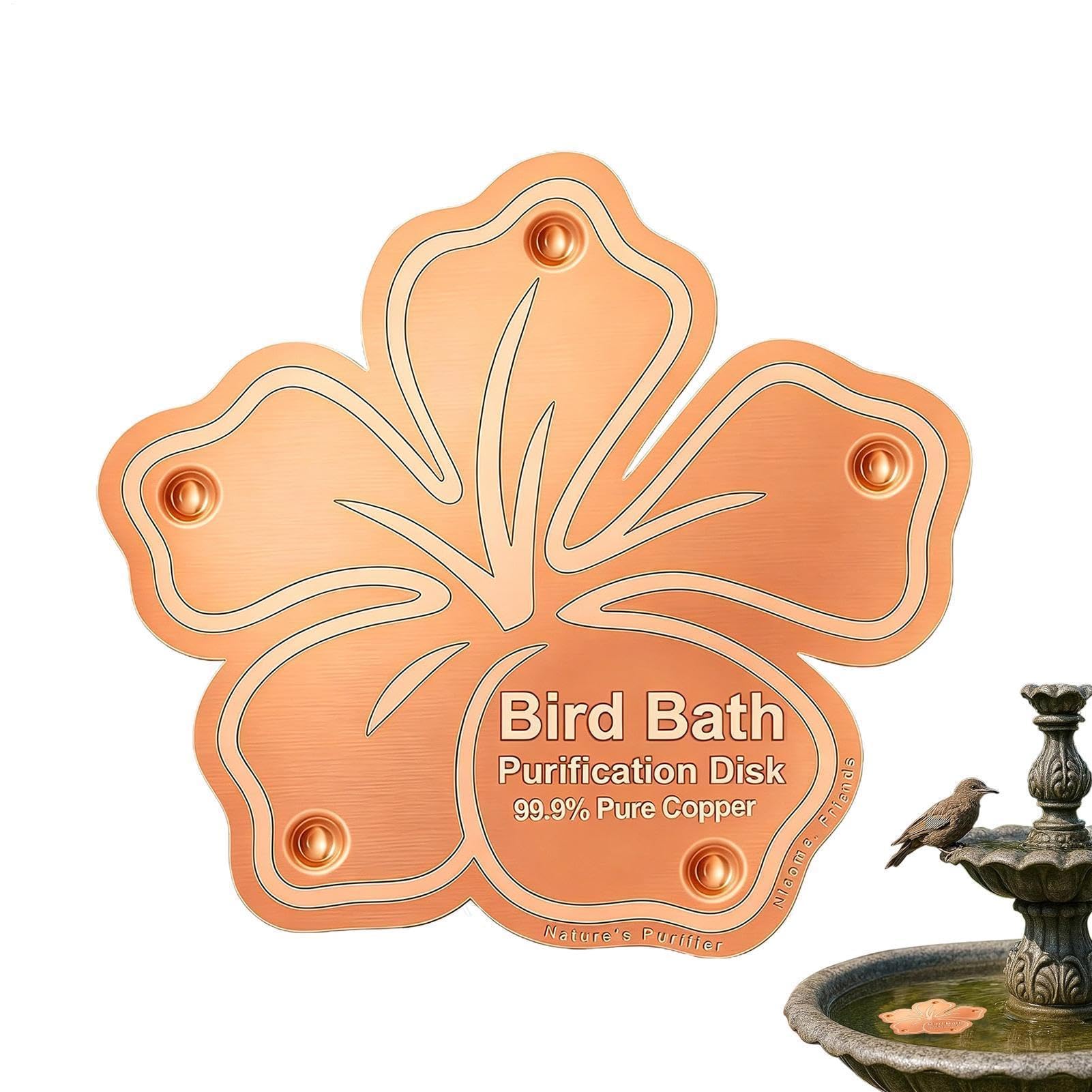 Copper Disc for Bird Bath, Bird Bath Copper Disk, Coppers Birds Baths Disc Purification Disk with Point Support, Physical Self Cleaning Flower Shape Birdbath Cleaner Disks Water Bowl, for Garden