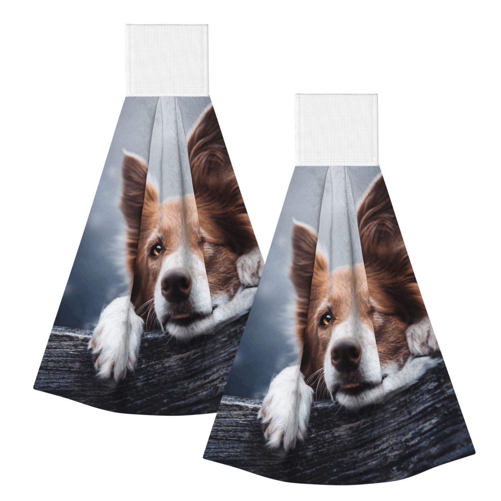 DOPKLNA Brown Border Collie Bokeh God With Yellow Eyes, 2 Pcs Hanging Coral Fiber Hand Towels for Bathroom, Absorbent Kitchen Towels