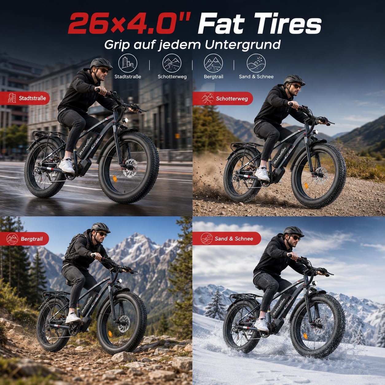 E-Bike Herren Mountainbike 250W Motor 25km/h，48V20AH Akku | 100-120km Reichweite, 48V20AH Akku, 7-Gang, Lockbare Federgabel & hydraulische Scheibenbremsen, Für Berg & Trail