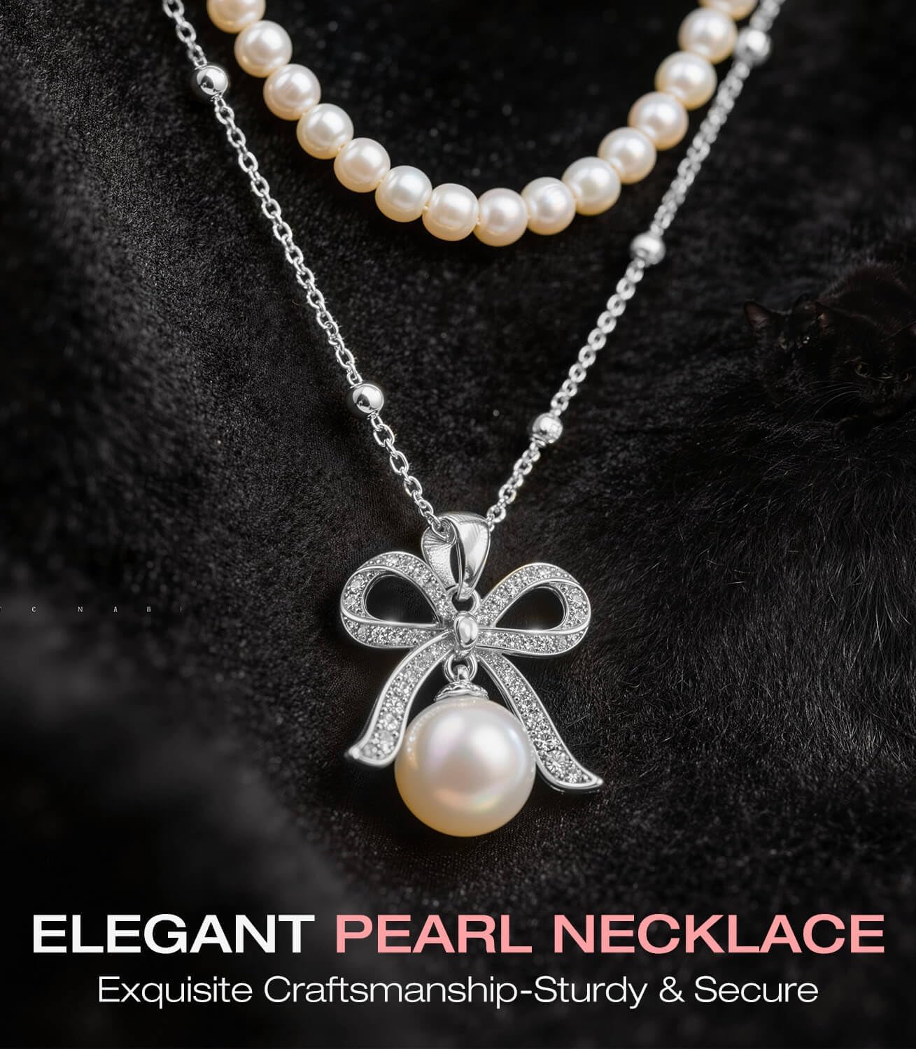 Layered Necklaces for Women 14K Gold Plated Bow Pearl Double Chain Layering Necklaces,18"+2"