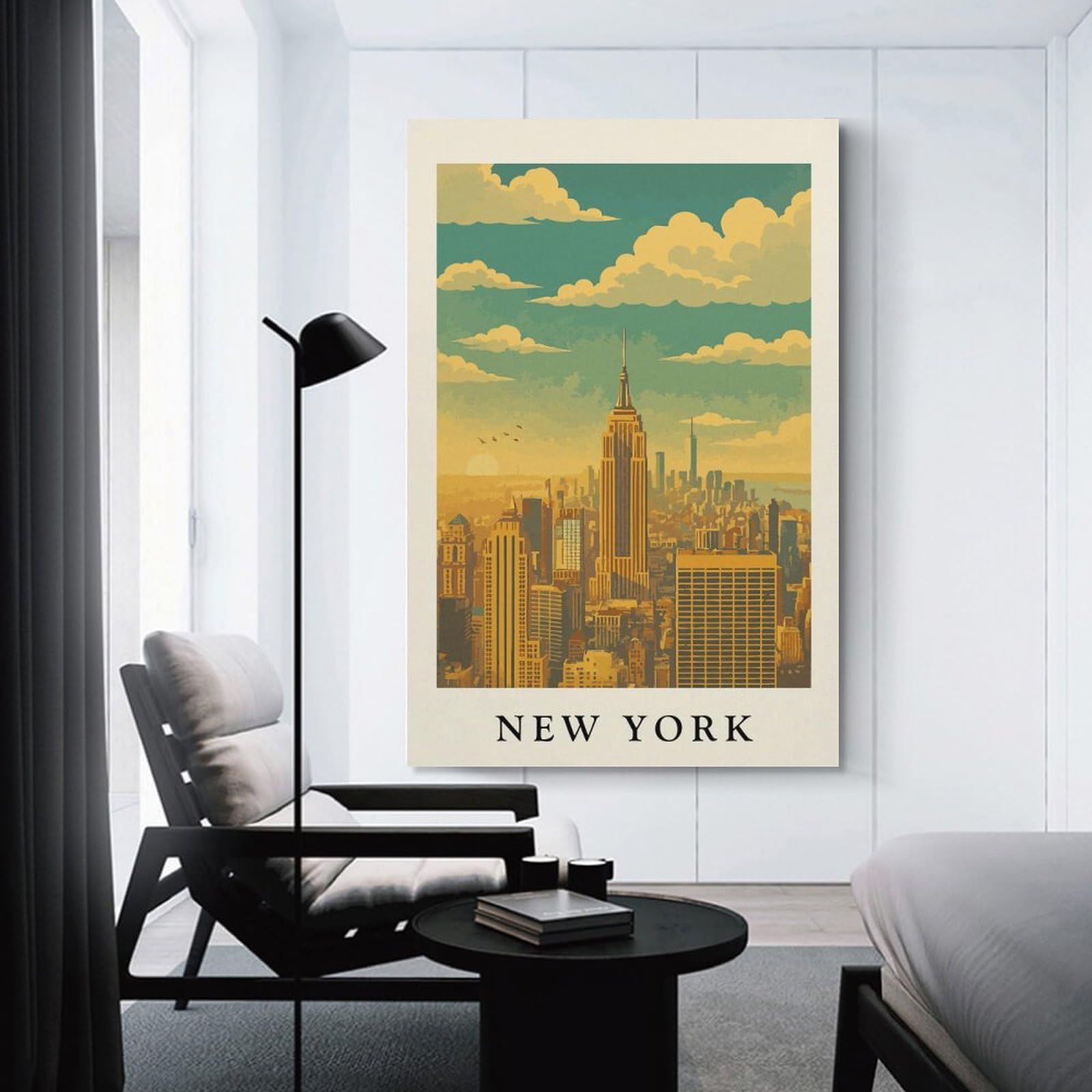 Junmoney New York City Skyline Art Print Canvas Wall Decor 24x36inch(60x90cm), for Lounge, Study, Hallway Or Flat Walls, Canvas Wall Art That Fits Changing Layouts