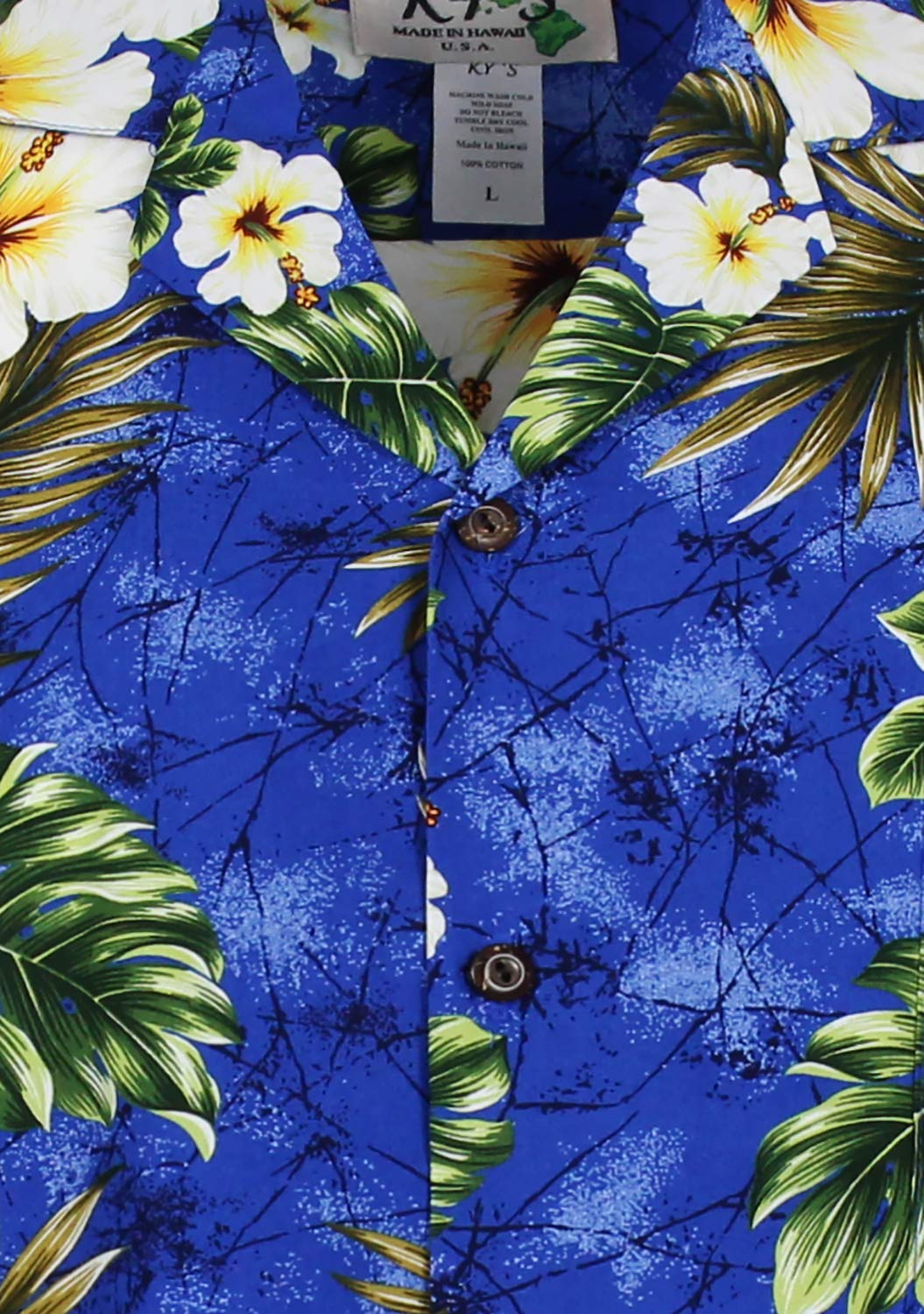 KY‘s | Original Camicia Hawaiana | Signori | S - 4XL | Maniche Corte | Tasca Frontale | Hawaii Stampa | Fiori | Blu