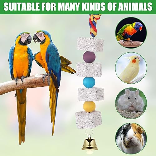 Miniatura 4 de 8 piezas de piedra de molienda de pico de pájaro, juguetes para masticar pájaros con campana, juguetes para pájaros, bloques minerales de calcio de