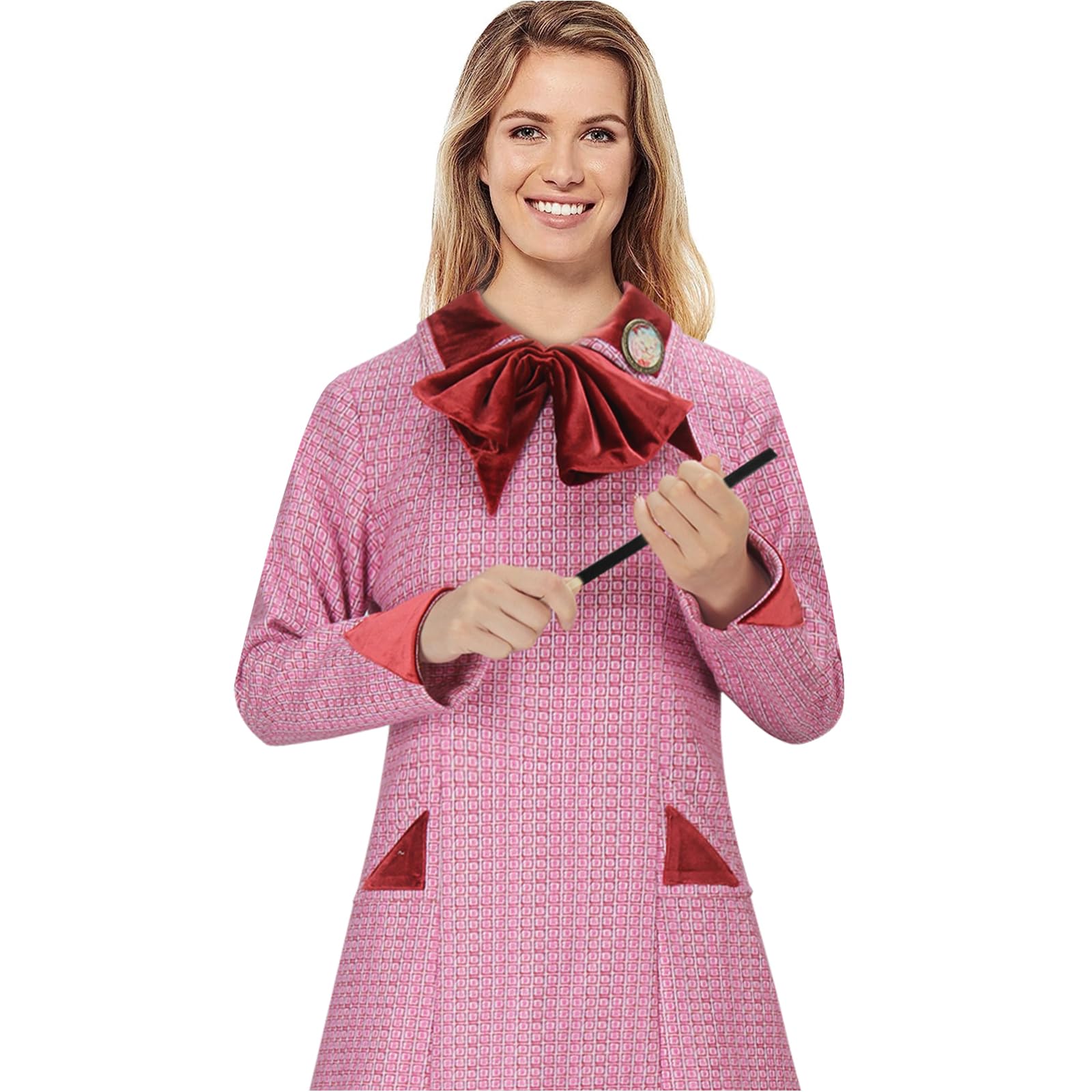 Disfraz Umbridge Mujer Vestido Tweed Cuadros Rosa Insignia Gato Cosplay