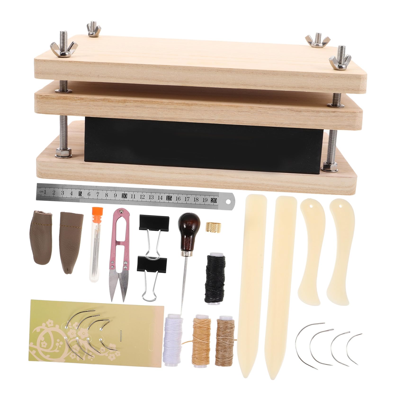Lurrose Presse De Reliure Bois Pour Débutants Kit De Perforatrices Pour Reliure Matériel De Kit De Presse à Bois à Papier Manuelle Outils De De Règle Pour