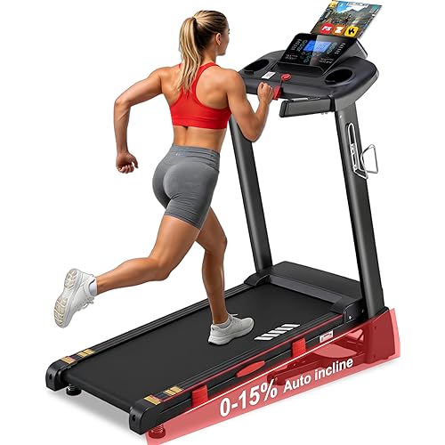 HUAGEED 15% Auto Incline Treadmills for Home, 10 MPH Speed, 3.0 HP Foldable Treadmill, 18" Wider Belt, 36 Programs, Running Treadmills for Home with Bluetooth APP
