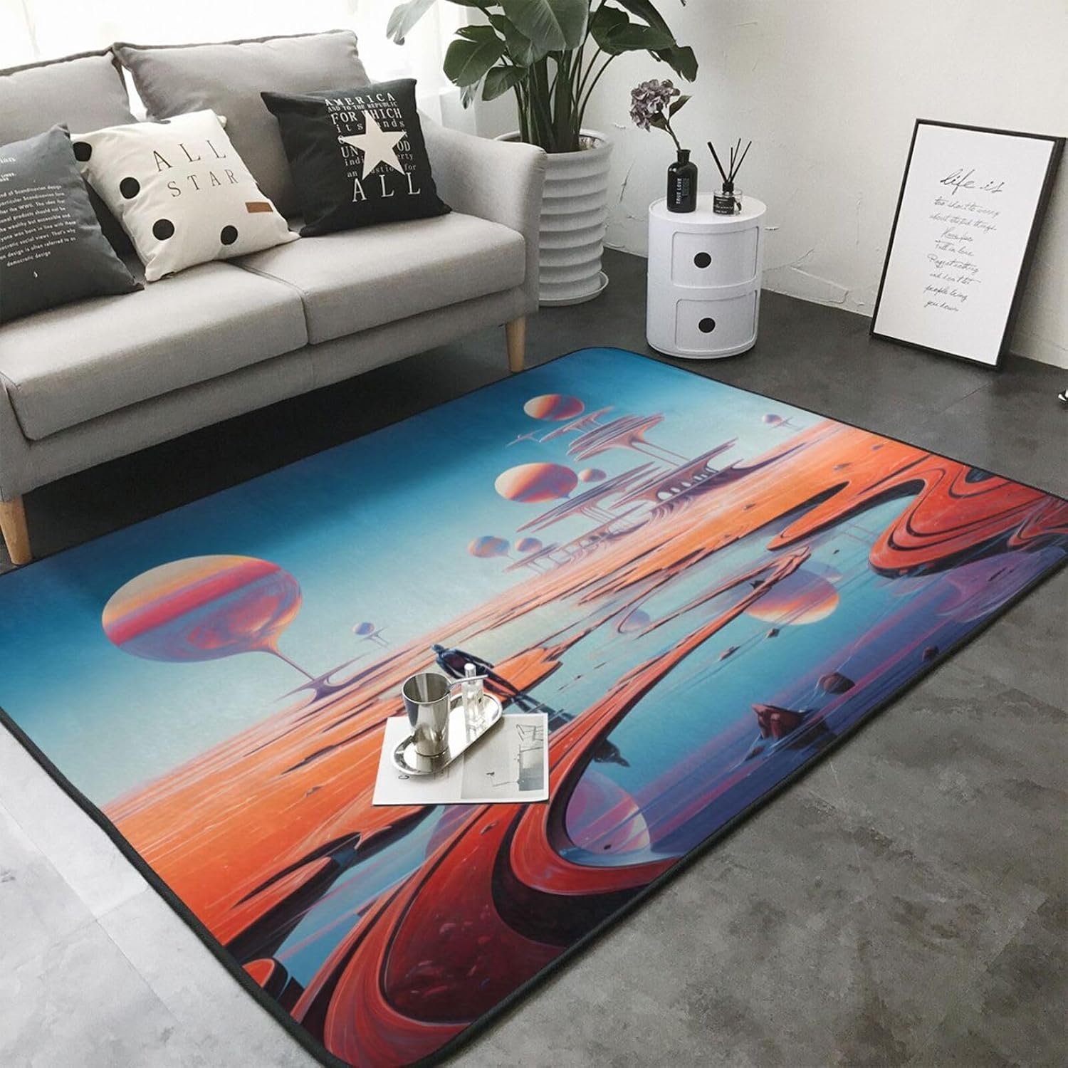 Desert Planet Printed Floor mat 80x58 inches, Non-Slip Decorative Carpet for Bedroom and Living Room