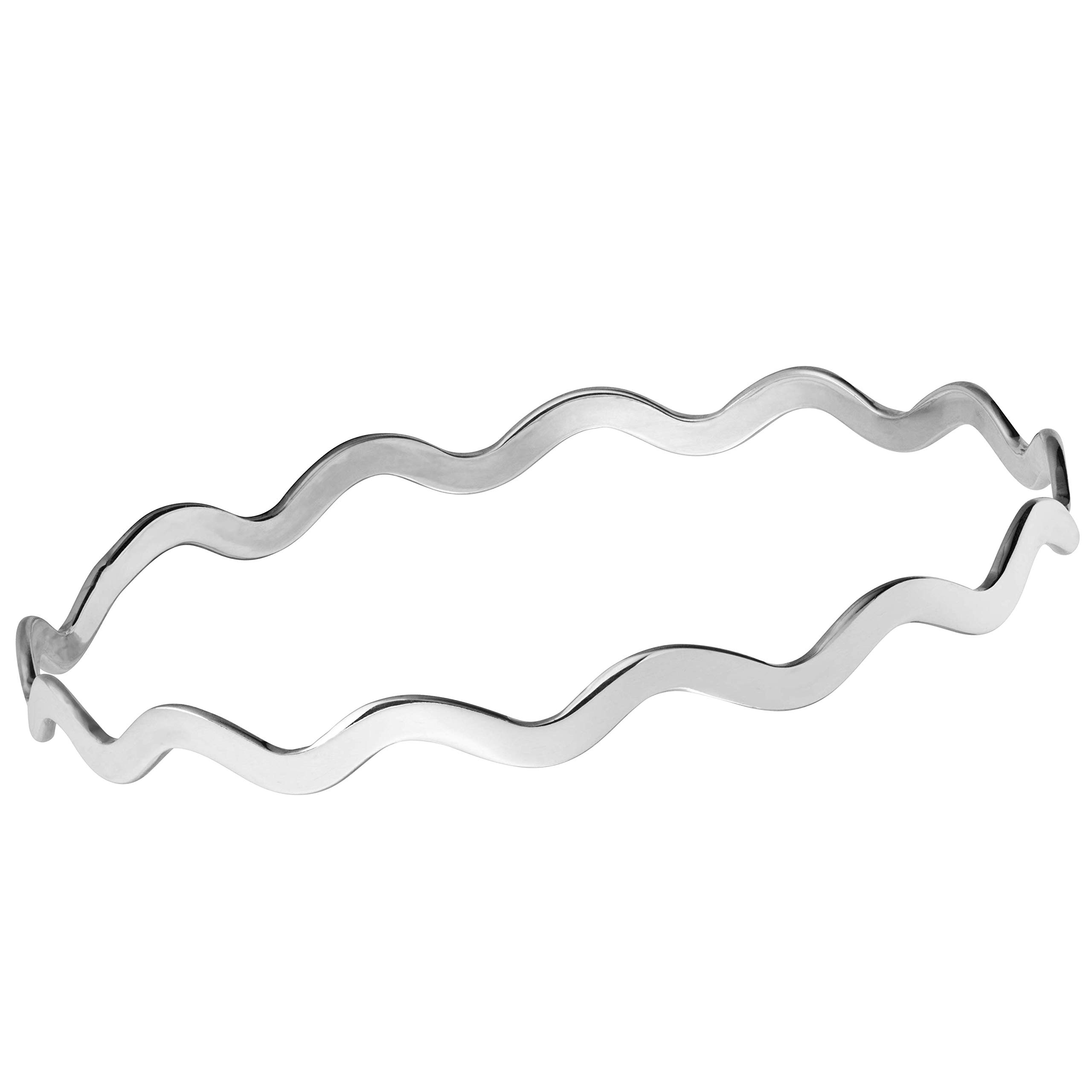 Treasure Bay Bracciale Rigido Singolo Ondulato in Argento Sterling per Donna, Diametro 65mm, Medio (Argento)