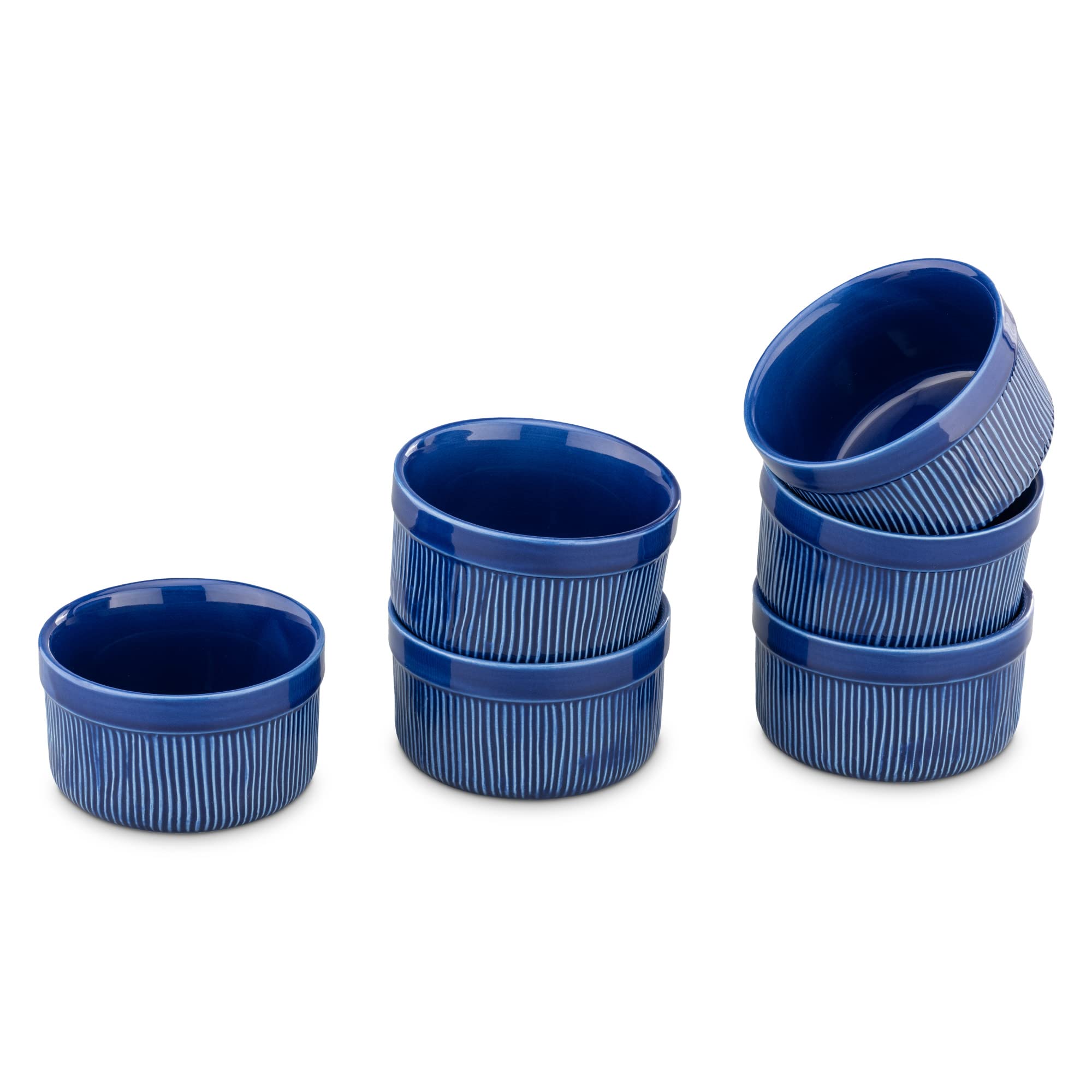 Navaris Boles de cerámica para Horno - Set de 6X Cuenco para Hornear a máx. 220 °C - Ramequines de 9 x 5 cm - Recipientes de gres de Cocina - Azul