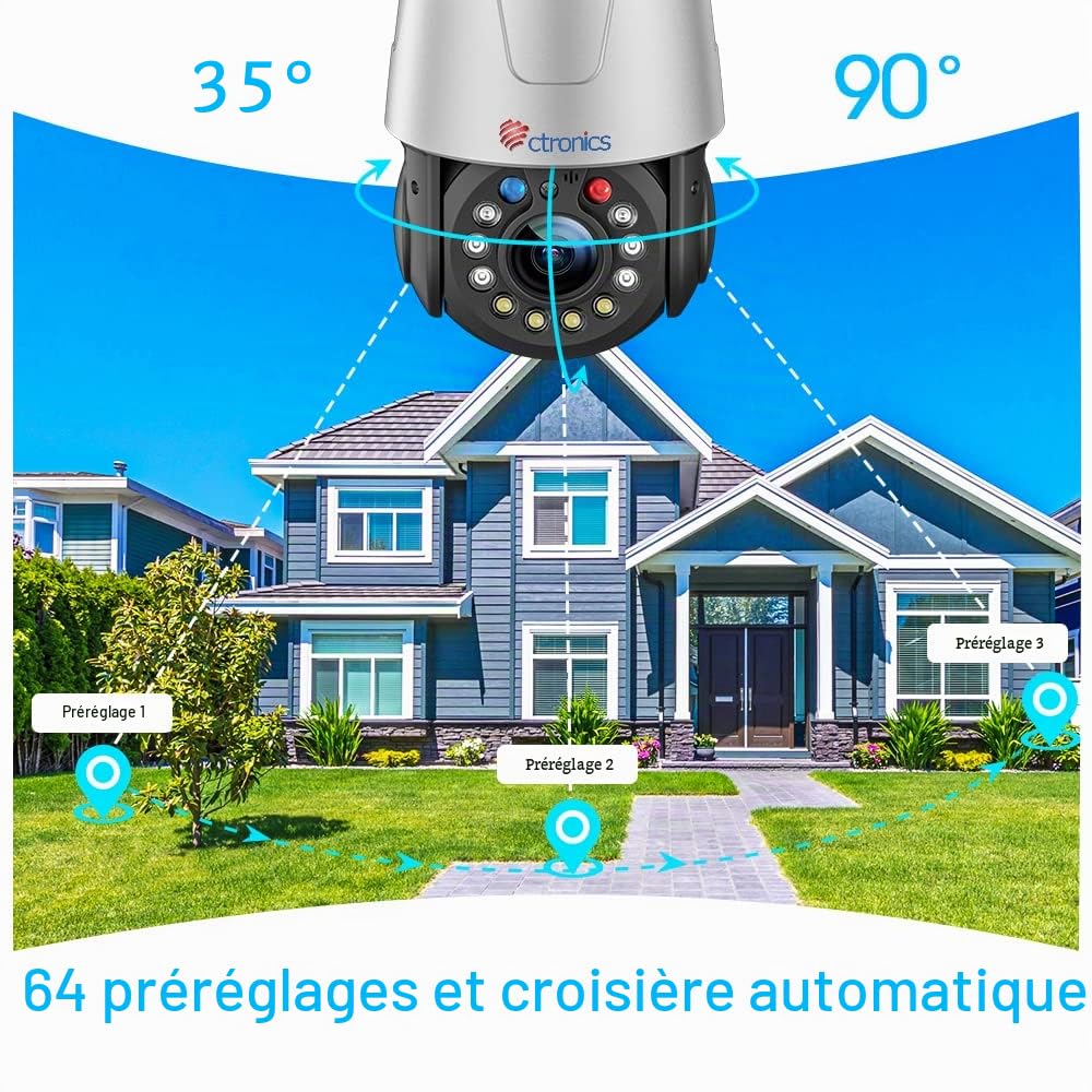 Ctronics 4G LTE 5MP 30X Zoom Optique Caméra Surveillance Extérieure IP Caméra Carte SIM avec Auto Balayage/Suivi/Zoom Vision Nocturne Couleur 150M Détection Humaine Alarme/Métal/PC/IP66