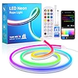 KJOY LED Strip Neon Flexible Rope Light, 11FT/3.5M RGB Neon Rope Lights with App & Remote Control, 12V Cuttable Silicone DIY Creative Rope Lighting Flex Rope for Bedroom Dormitory Kids Room Decor