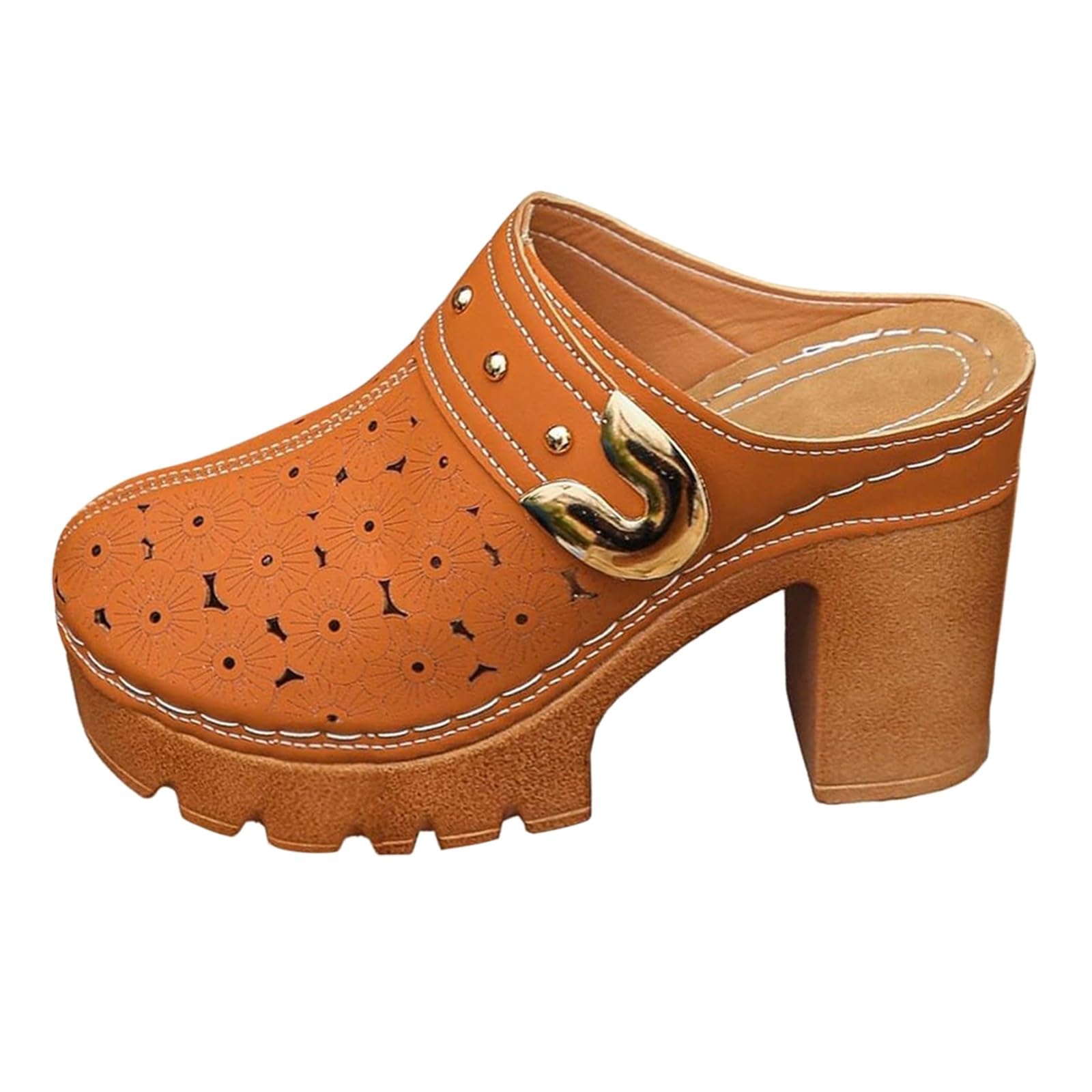 Scarpe Donna Tacco Pianta Larga Sandali Estivi Sandali estivi da donna con fibbie in metallo stile retrò con tacco spesso e stivaletti traforati Eleganti Bassi Scarpe Estive