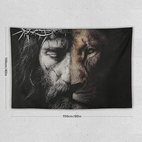 Miniatura 2 de JYOUQOC Tapiz de Jesús y el León para colgar en la pared, decoración artística de pared grande, telón de fondo para dormitorio, sala de estar,