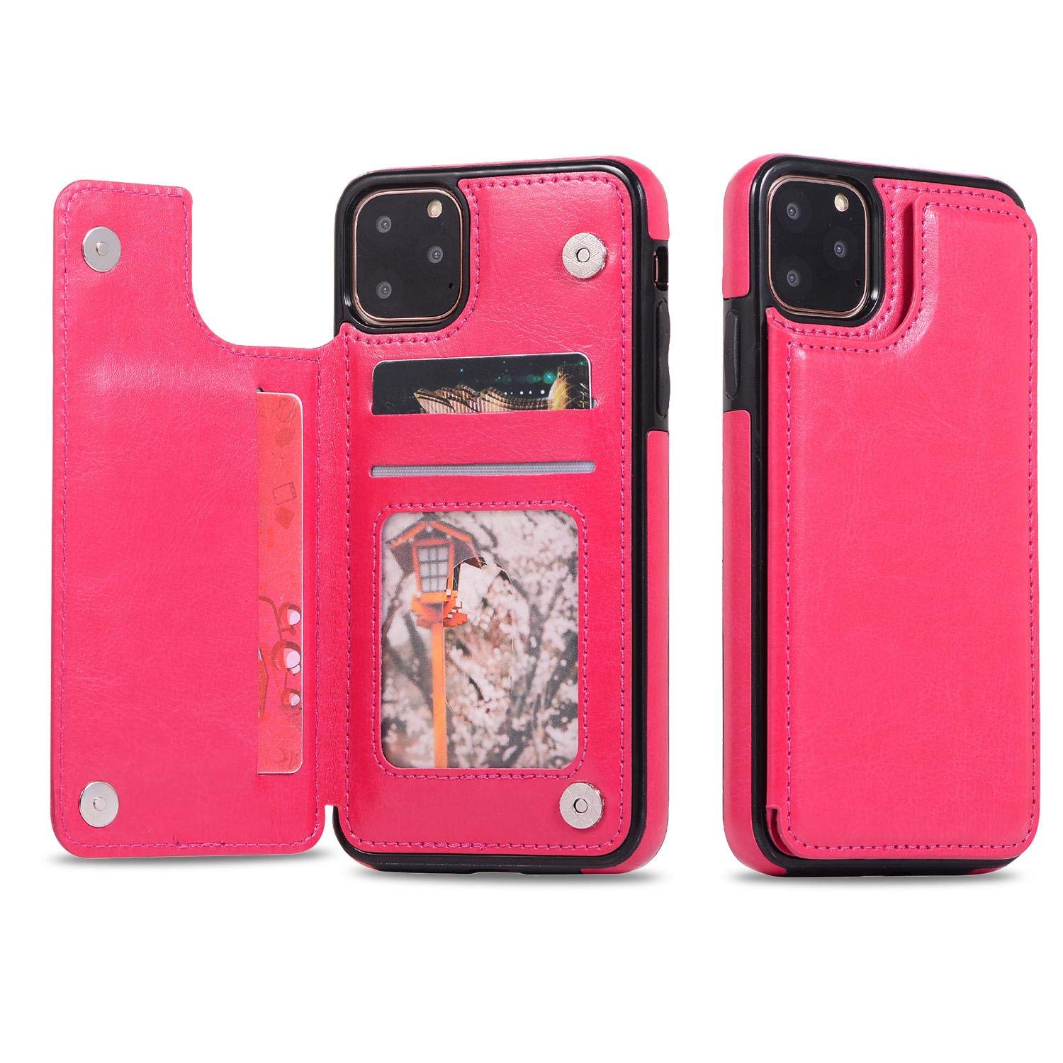 Étui de téléphone portable iPhone 12 en cuir rose avec autocollant carte boucle