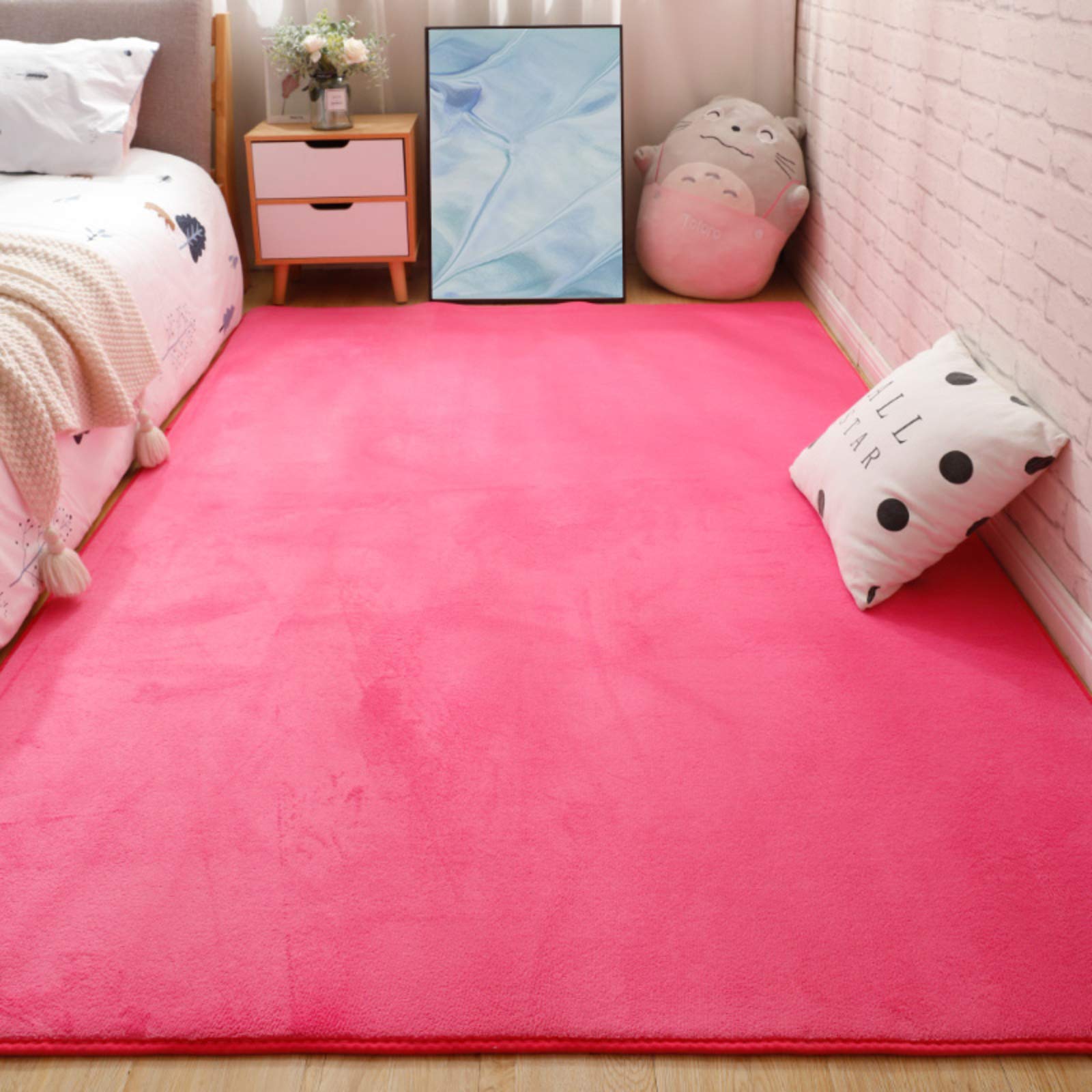 Tappeto Addensare Morbido Peluche Corto,Indietro Pelle-cordiale Non-scivolare Lavabile,Alta Qualità Home Decor Soggiorno Camera Tappeto Rug,Tappetino Grande Pavimento,Tappeto Pelos-Rosso rosa 160x60 c