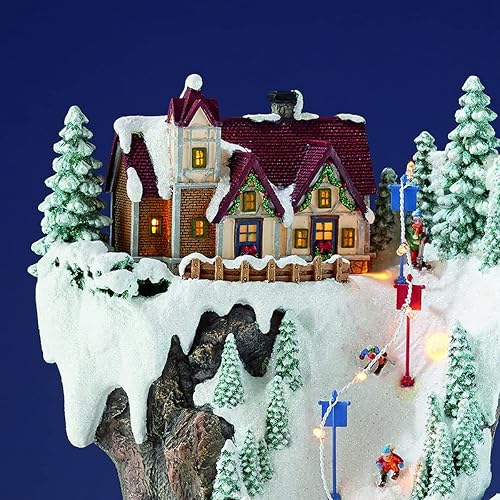 Miniatura 5 de MOMENTS IN TIME Animated Ski Resort Mountain Christmas Village 20.5 "H Luces LED, música y tren en movimiento, decoración navideña pintada a mano
