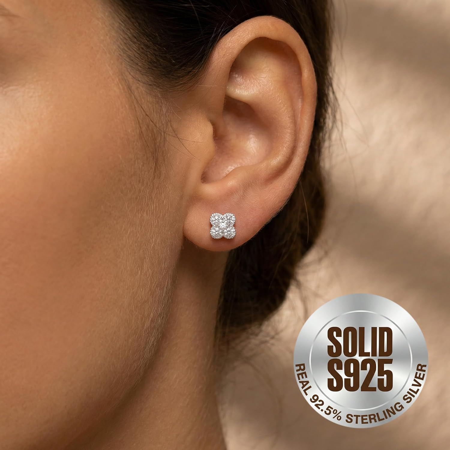 SLUYNZ Solid 925 Sterling Silver Small Clover Earrings Stud for Women Teens CZ Clover Stud Earrings - Image 2