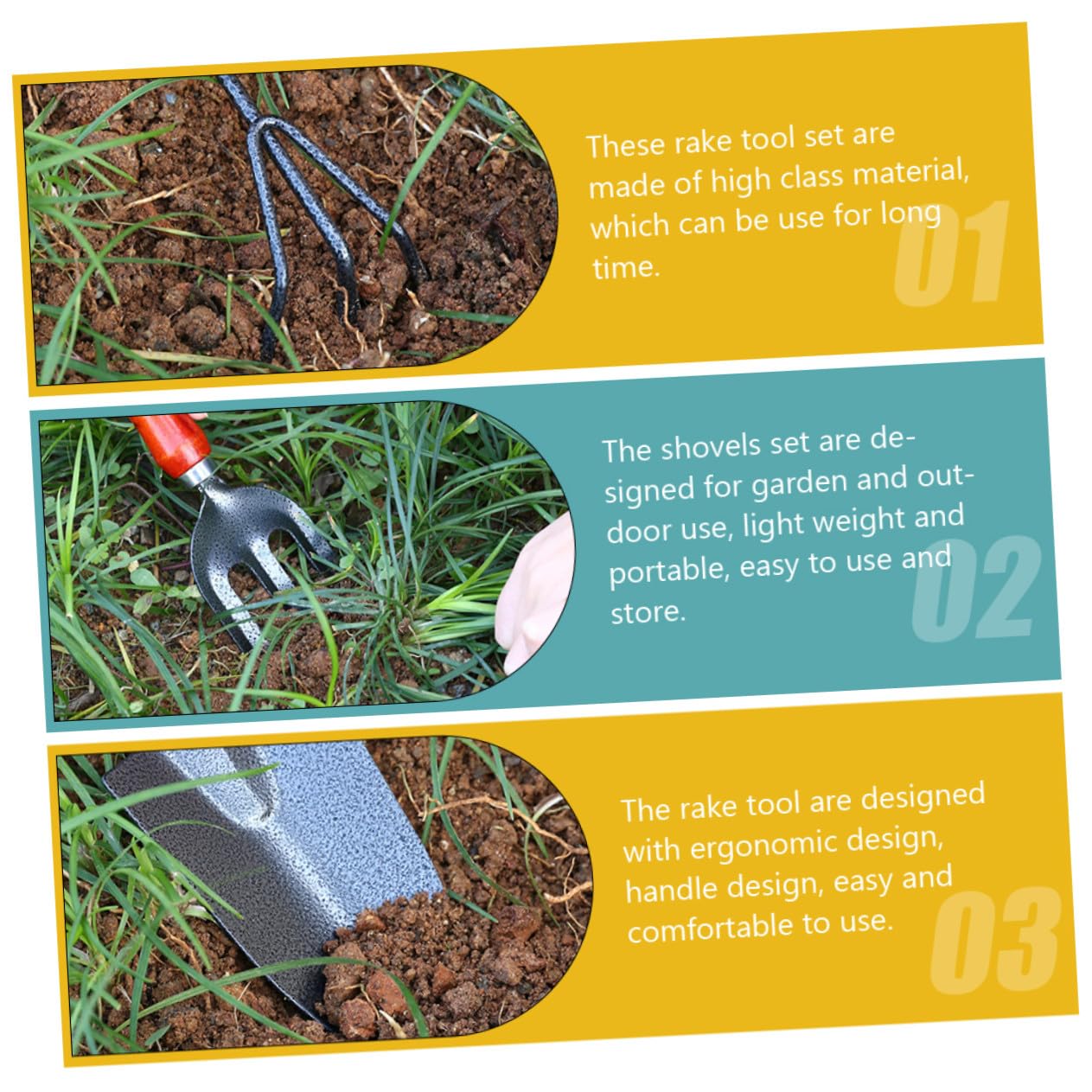Toyvian Kit Outils de Jardinage Pelle et Râteau Ergonomiques Léger en Acier Inoxydable et Entretien Facile pour Jardin Extérieur, pour Débutants