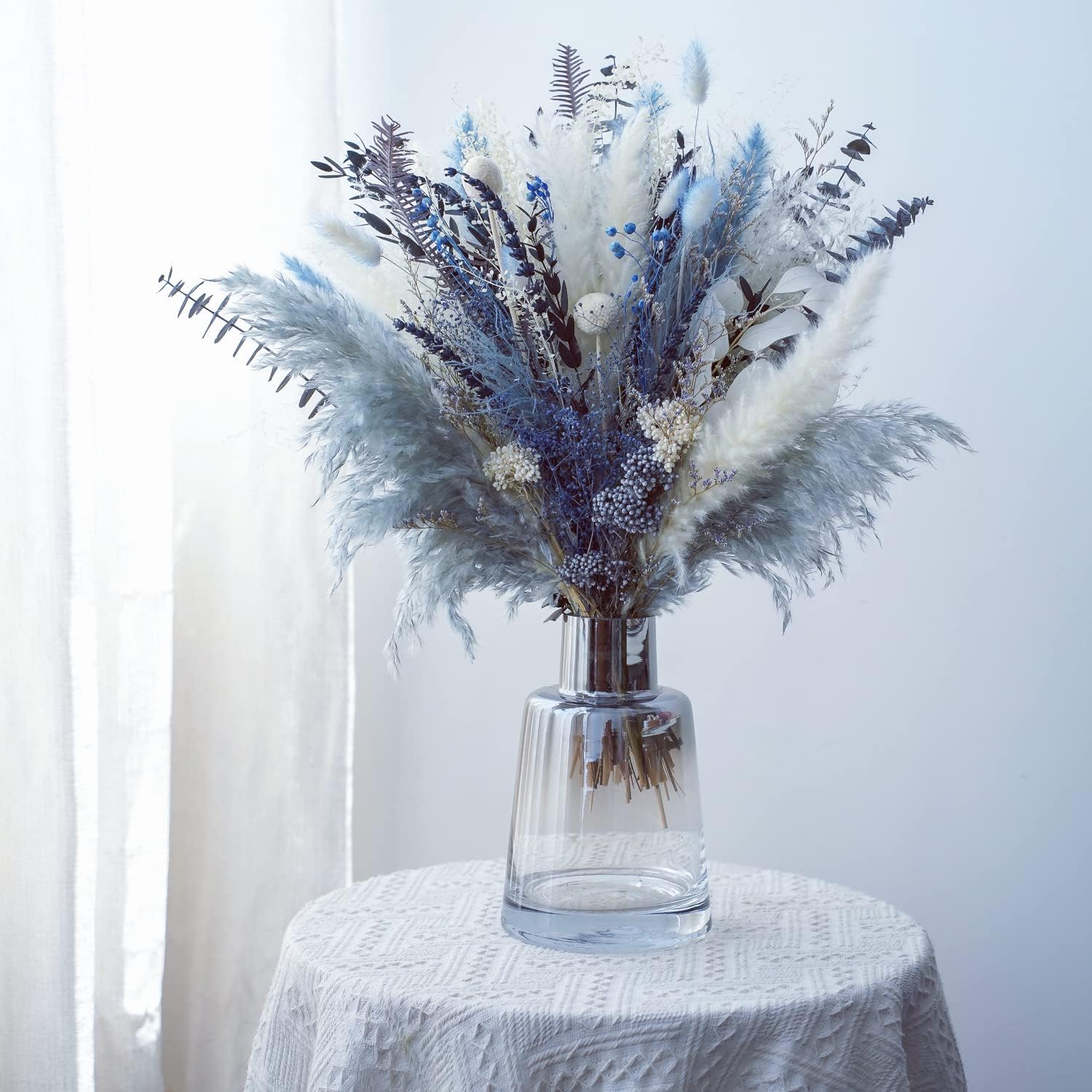 Pampas Grass Bouquet - Natural Dried Flower Arrangement, Mix Plants Eucalyptus Stems Bundle for Boho Table Centerpiece, Rustic Home Office Wedding Decor, or Gift